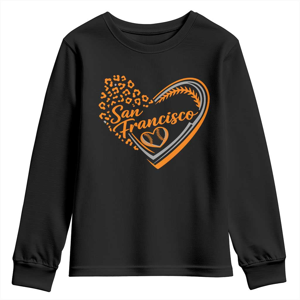 San Francisco Youth Sweatshirt SF Leopard Heart US State Baseball Fan Team Spirit