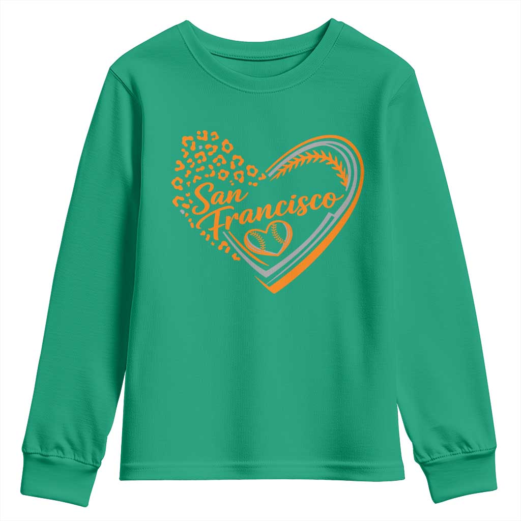 San Francisco Youth Sweatshirt SF Leopard Heart US State Baseball Fan Team Spirit