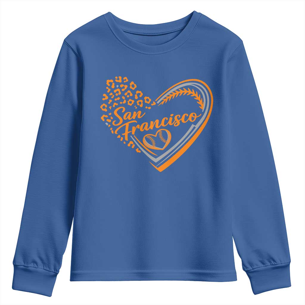 San Francisco Youth Sweatshirt SF Leopard Heart US State Baseball Fan Team Spirit