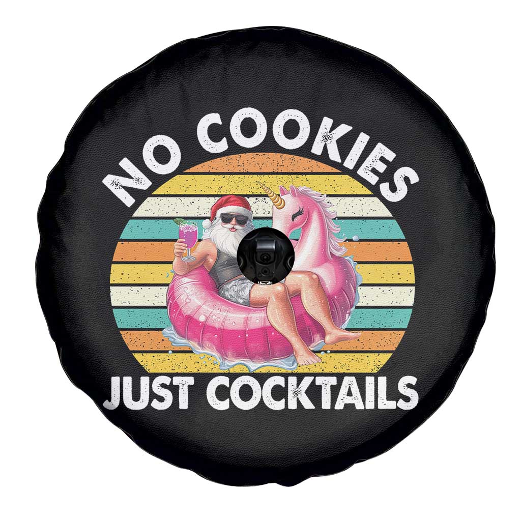 Santa Christmas In July Spare Tire Cover No Cookies Just Cocktails Flamingo Summer Beach Hawaii - Wonder Print Shop