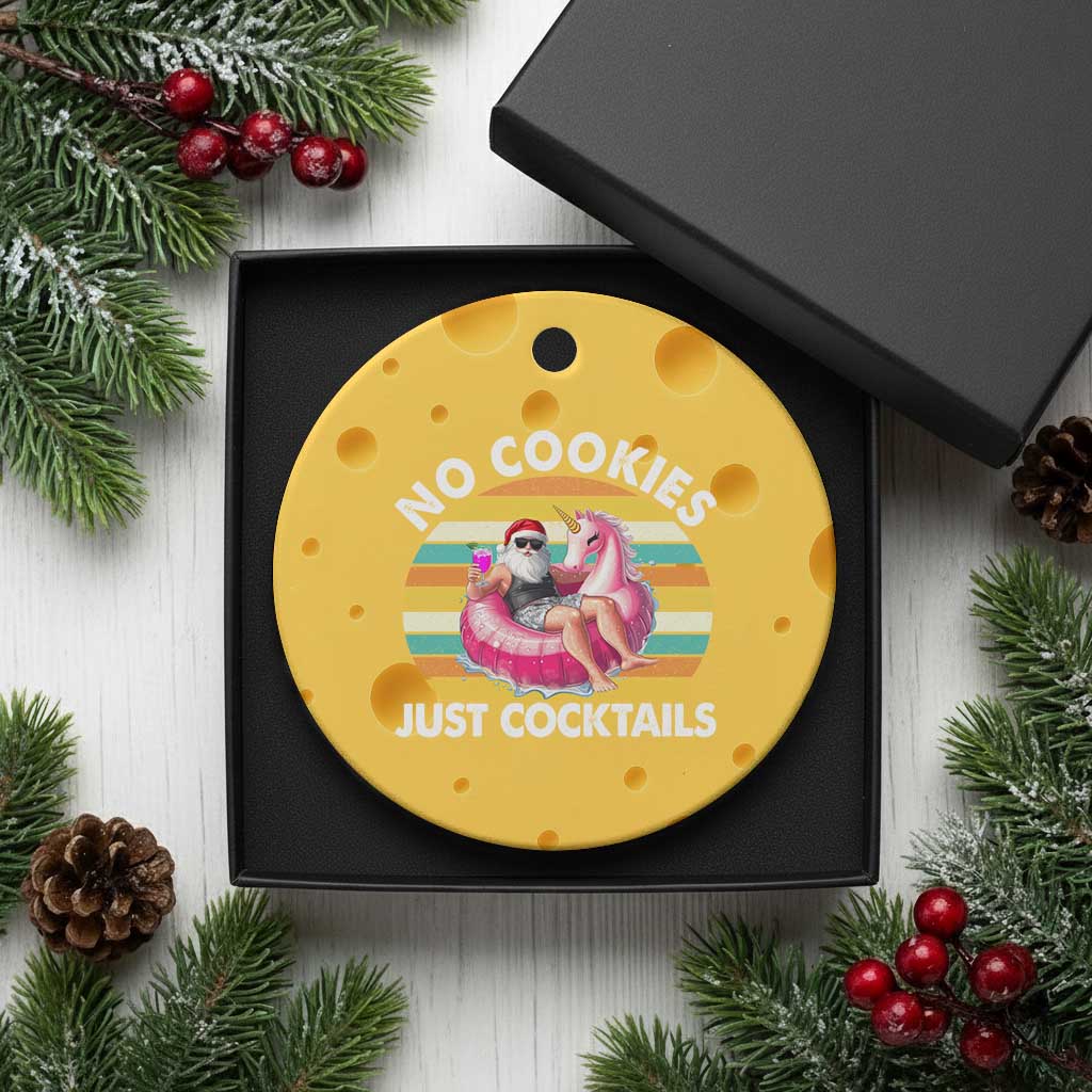 Santa Xmas In July Ceramic Ornament No Cookies Just Cocktails Flamingo Summer Beach Hawaii - Wonder Print Shop