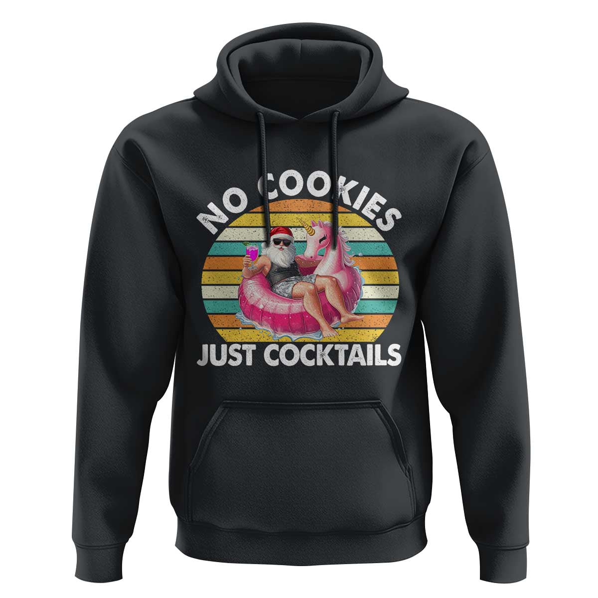 Santa Christmas In July Hoodie No Cookies Just Cocktails Flamingo Summer Beach Hawaii - Wonder Print Shop
