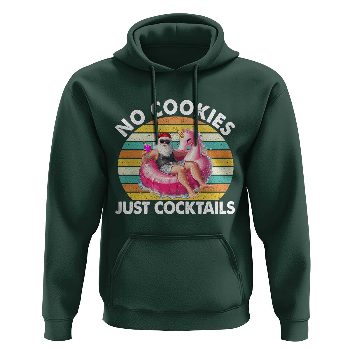 Santa Christmas In July Hoodie No Cookies Just Cocktails Flamingo Summer Beach Hawaii - Wonder Print Shop