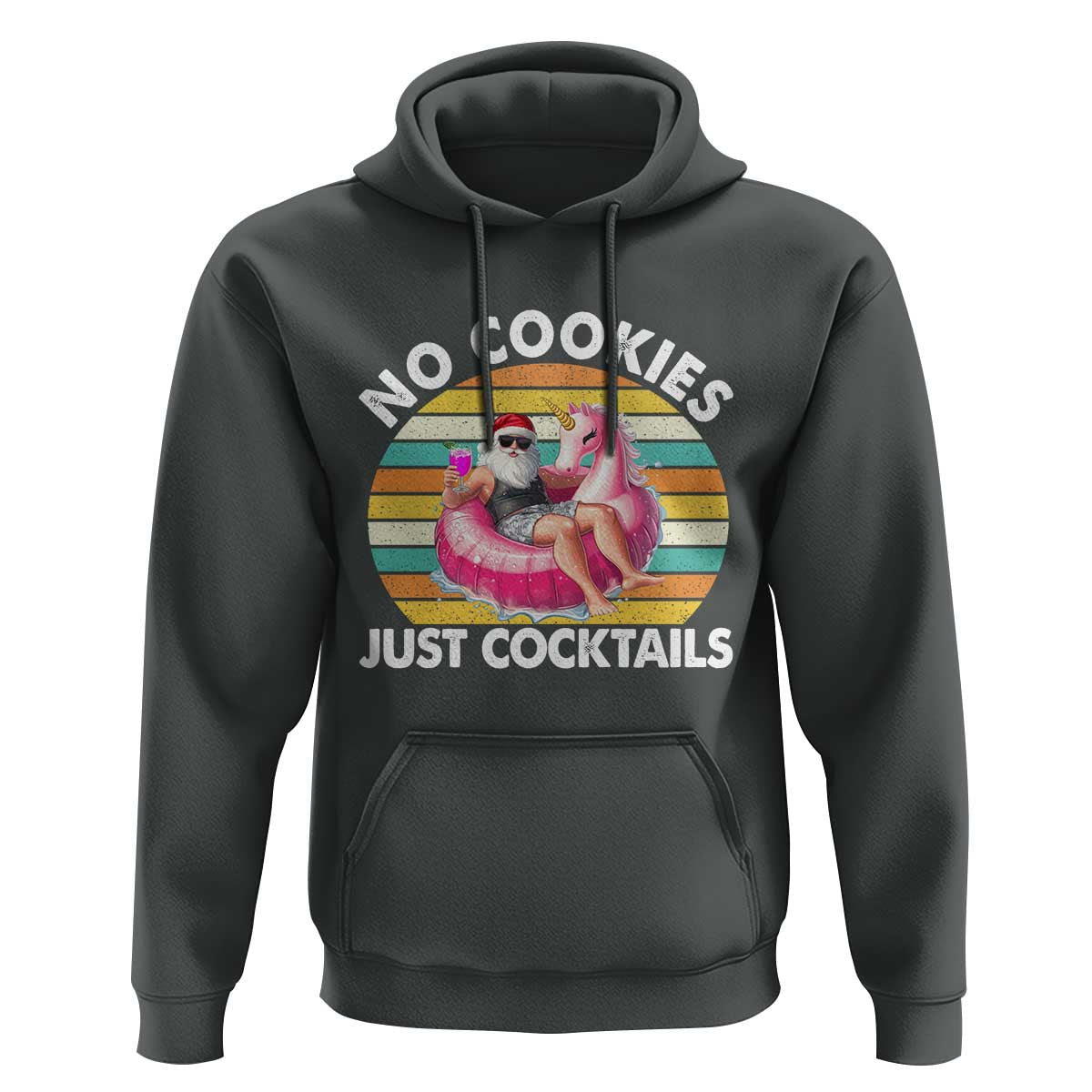 Santa Christmas In July Hoodie No Cookies Just Cocktails Flamingo Summer Beach Hawaii - Wonder Print Shop