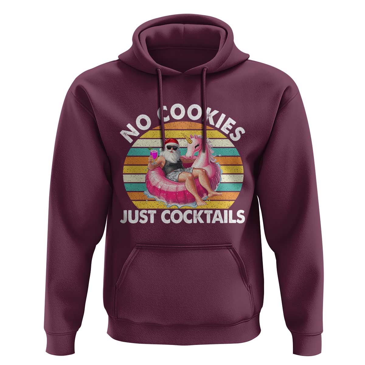 Santa Christmas In July Hoodie No Cookies Just Cocktails Flamingo Summer Beach Hawaii - Wonder Print Shop