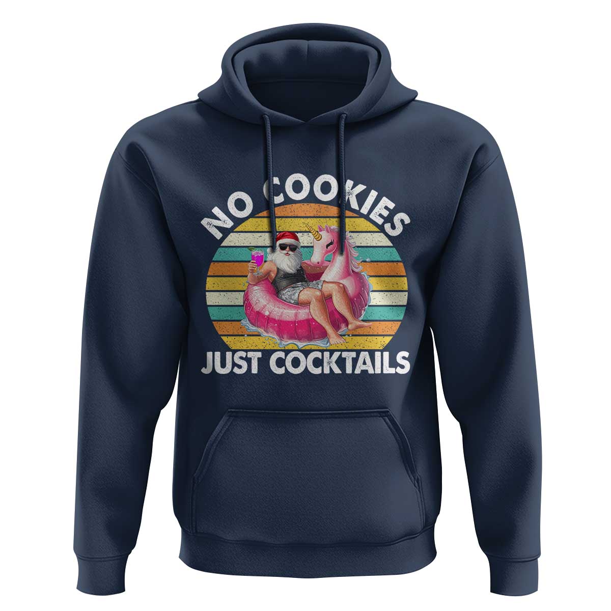 Santa Christmas In July Hoodie No Cookies Just Cocktails Flamingo Summer Beach Hawaii - Wonder Print Shop