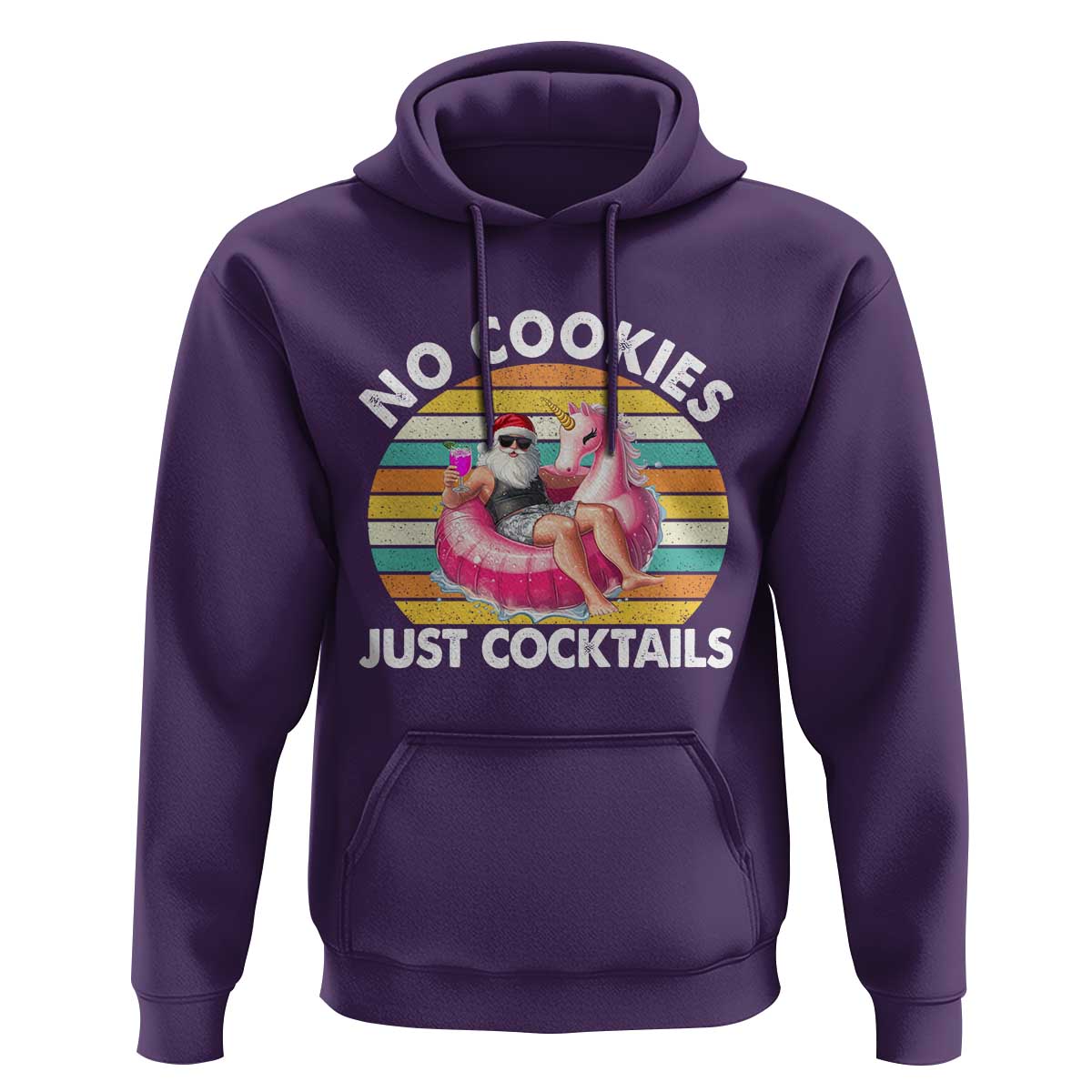 Santa Christmas In July Hoodie No Cookies Just Cocktails Flamingo Summer Beach Hawaii - Wonder Print Shop
