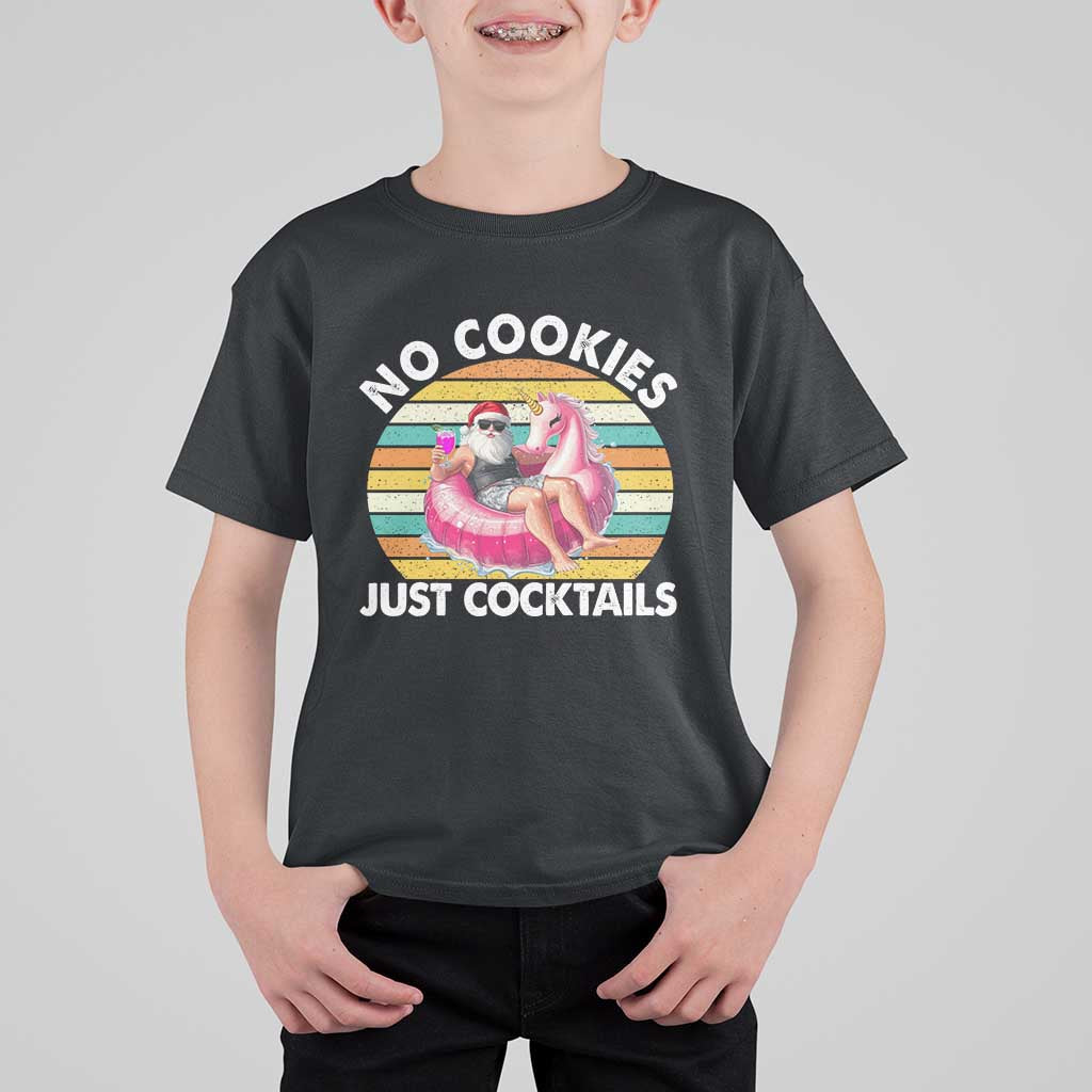 Santa Christmas In July T Shirt For Kid No Cookies Just Cocktails Flamingo Summer Beach Hawaii - Wonder Print Shop