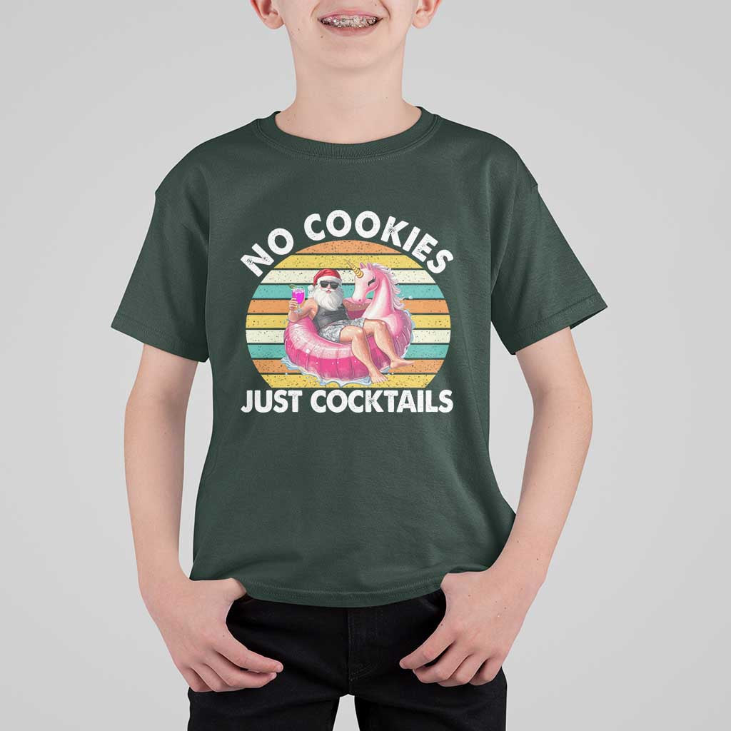 Santa Christmas In July T Shirt For Kid No Cookies Just Cocktails Flamingo Summer Beach Hawaii - Wonder Print Shop