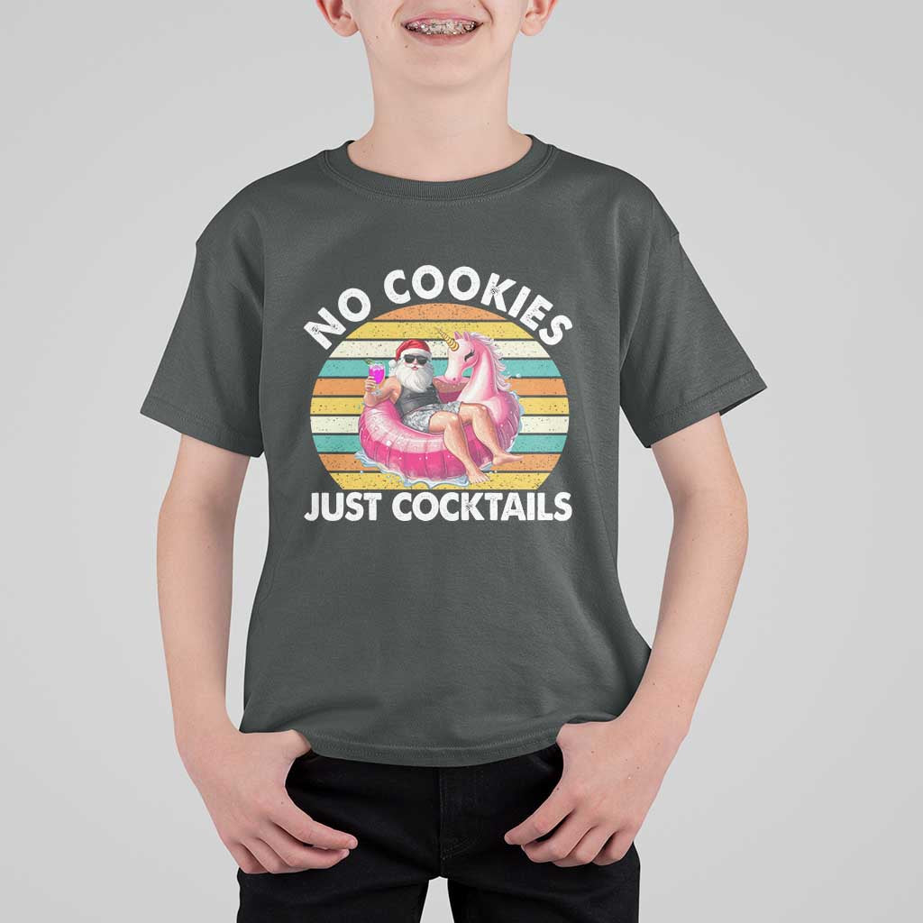 Santa Christmas In July T Shirt For Kid No Cookies Just Cocktails Flamingo Summer Beach Hawaii - Wonder Print Shop