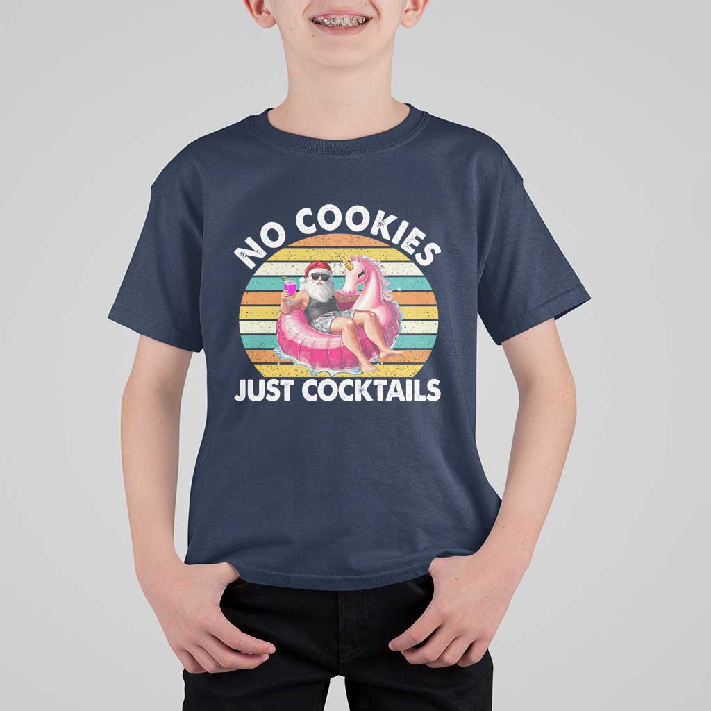 Santa Christmas In July T Shirt For Kid No Cookies Just Cocktails Flamingo Summer Beach Hawaii - Wonder Print Shop