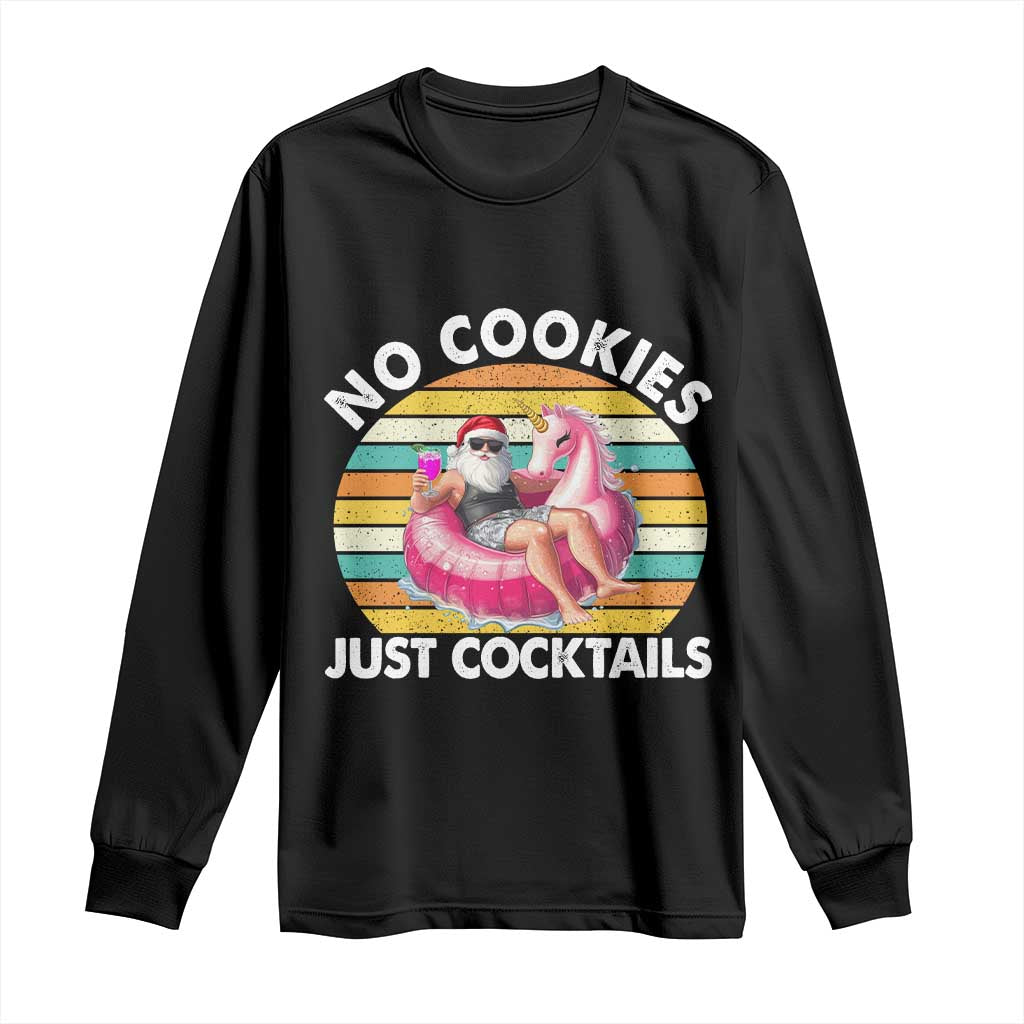 Santa Christmas In July Long Sleeve Shirt No Cookies Just Cocktails Flamingo Summer Beach Hawaii - Wonder Print Shop