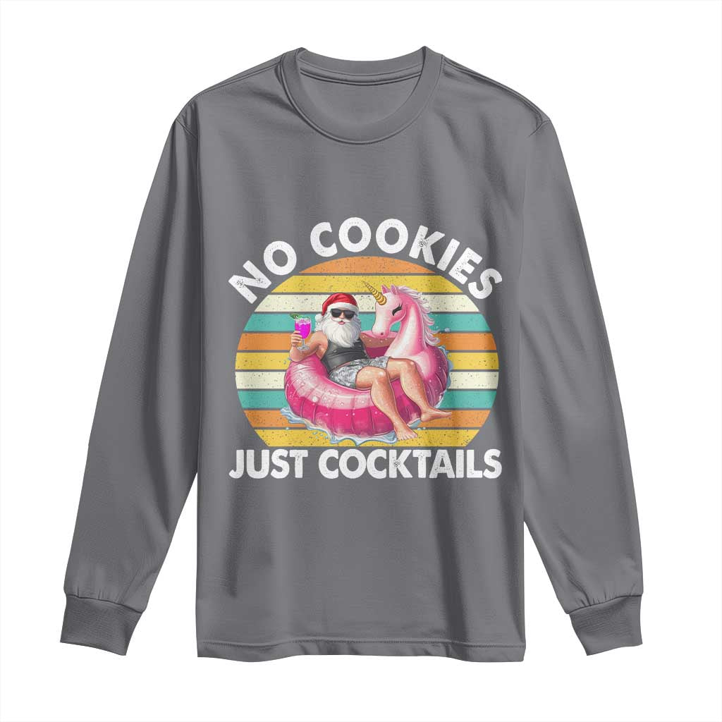 Santa Christmas In July Long Sleeve Shirt No Cookies Just Cocktails Flamingo Summer Beach Hawaii - Wonder Print Shop
