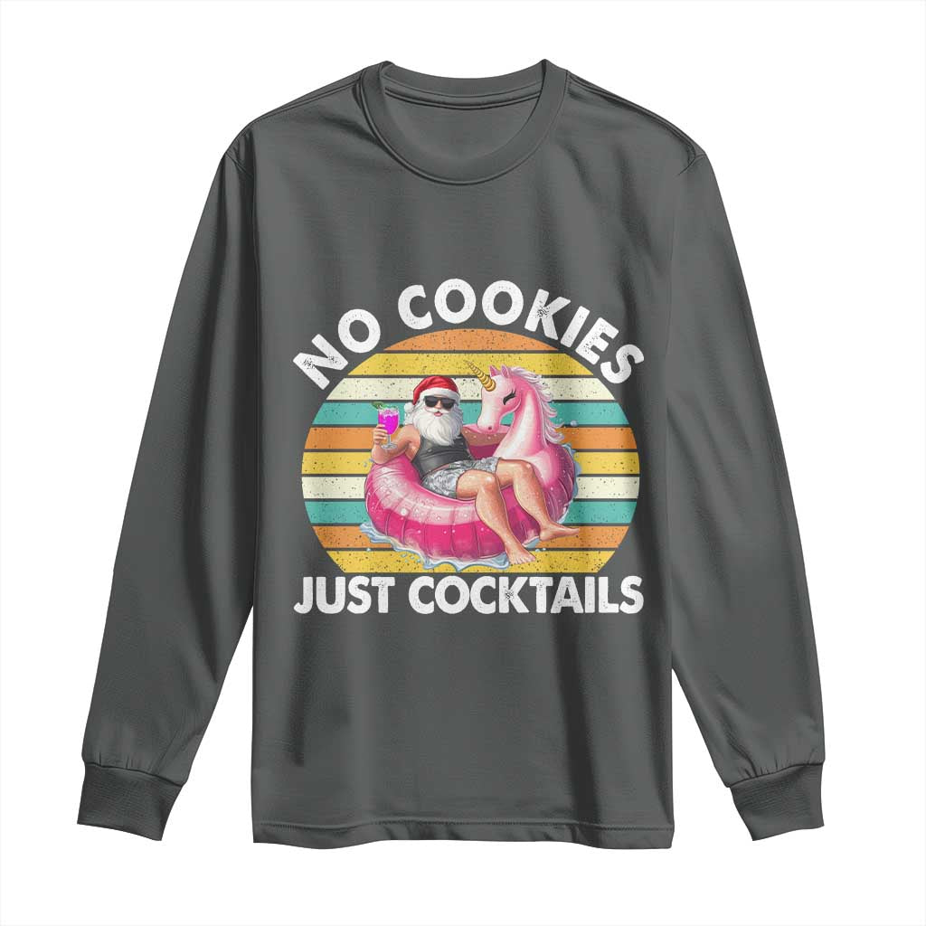 Santa Christmas In July Long Sleeve Shirt No Cookies Just Cocktails Flamingo Summer Beach Hawaii - Wonder Print Shop