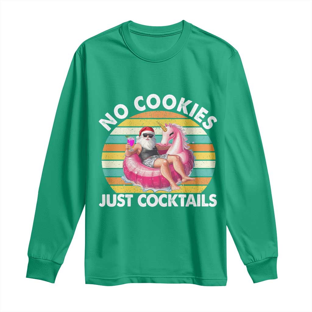 Santa Christmas In July Long Sleeve Shirt No Cookies Just Cocktails Flamingo Summer Beach Hawaii - Wonder Print Shop
