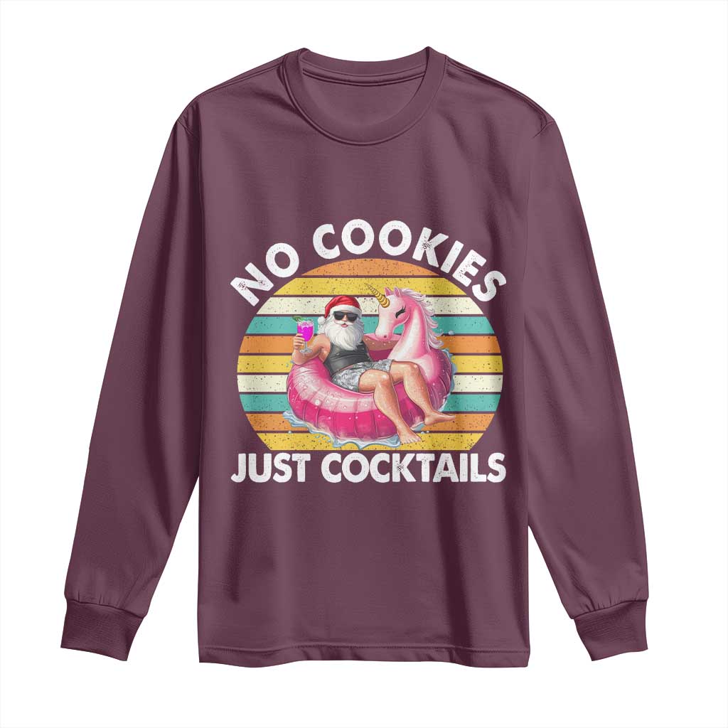Santa Christmas In July Long Sleeve Shirt No Cookies Just Cocktails Flamingo Summer Beach Hawaii - Wonder Print Shop