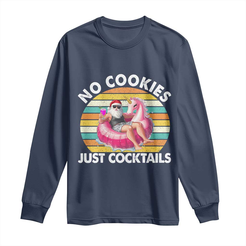 Santa Christmas In July Long Sleeve Shirt No Cookies Just Cocktails Flamingo Summer Beach Hawaii - Wonder Print Shop