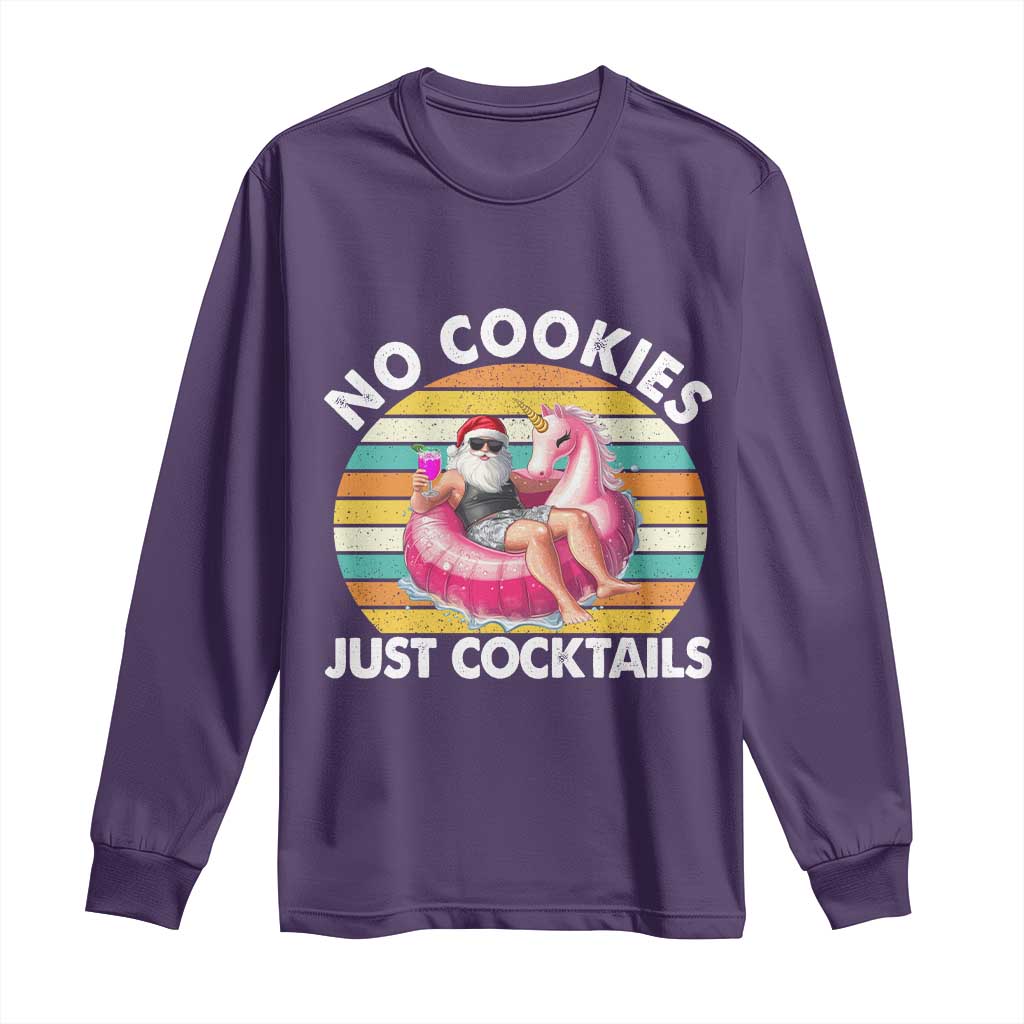 Santa Christmas In July Long Sleeve Shirt No Cookies Just Cocktails Flamingo Summer Beach Hawaii - Wonder Print Shop