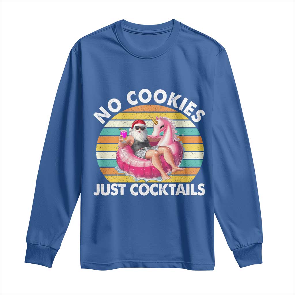 Santa Christmas In July Long Sleeve Shirt No Cookies Just Cocktails Flamingo Summer Beach Hawaii - Wonder Print Shop