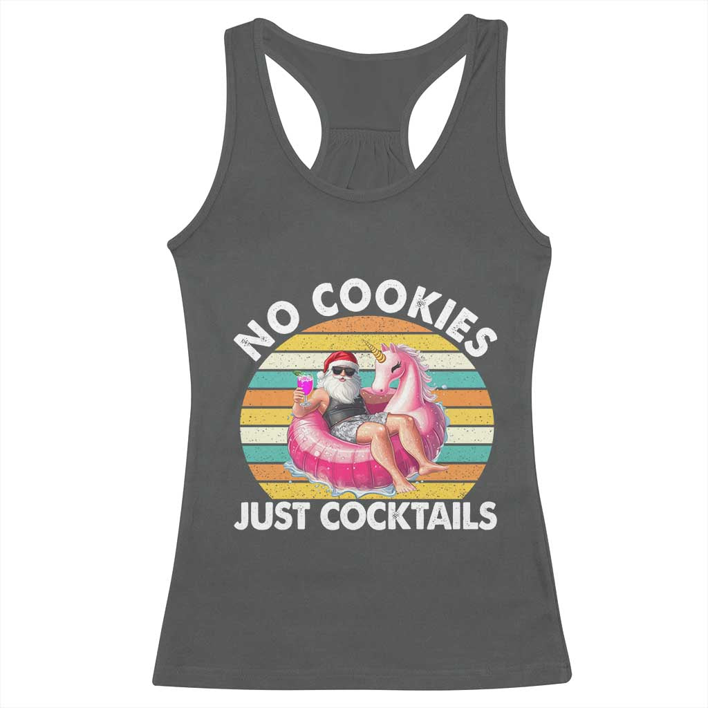 Santa Christmas In July Racerback Tank Top No Cookies Just Cocktails Flamingo Summer Beach Hawaii - Wonder Print Shop