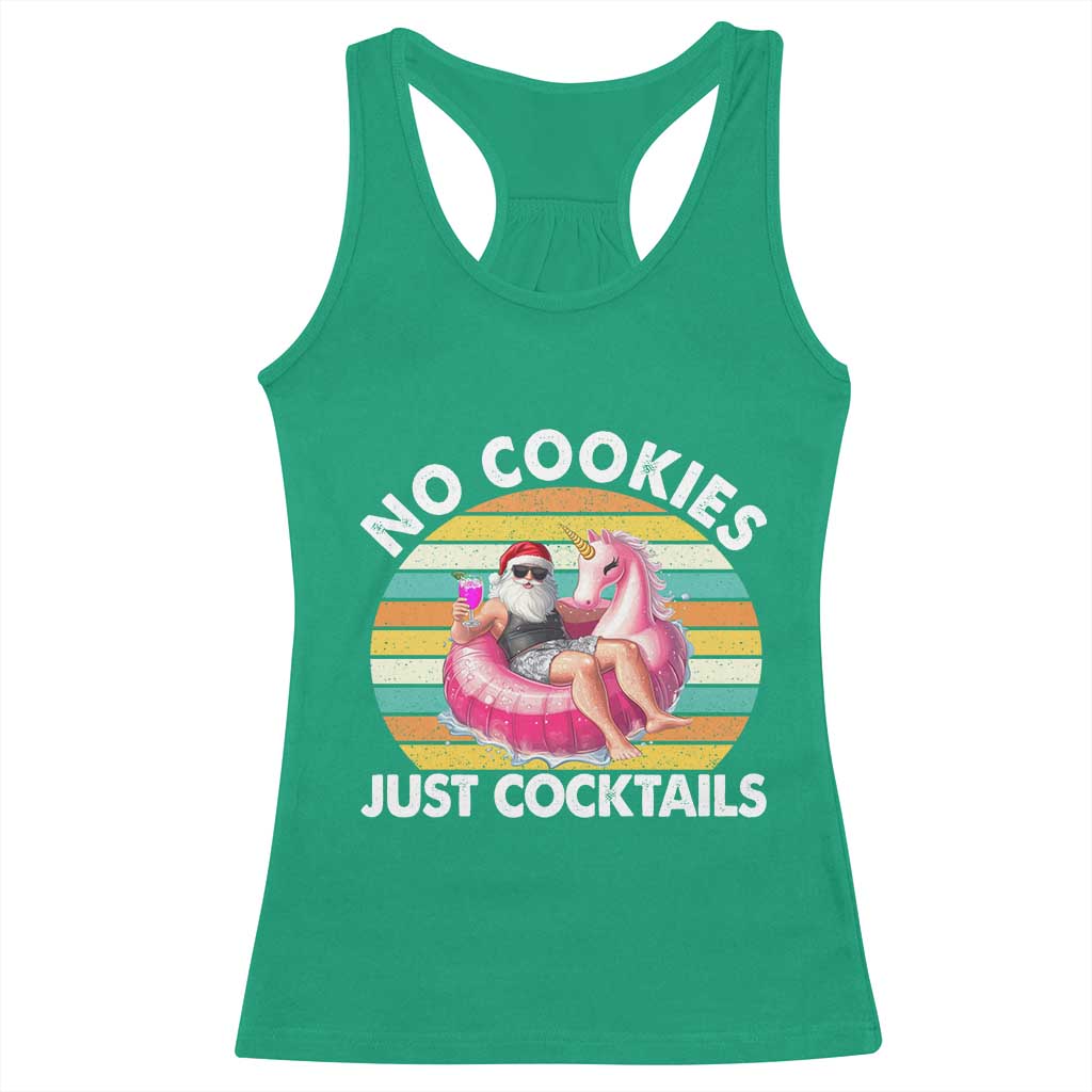 Santa Christmas In July Racerback Tank Top No Cookies Just Cocktails Flamingo Summer Beach Hawaii - Wonder Print Shop