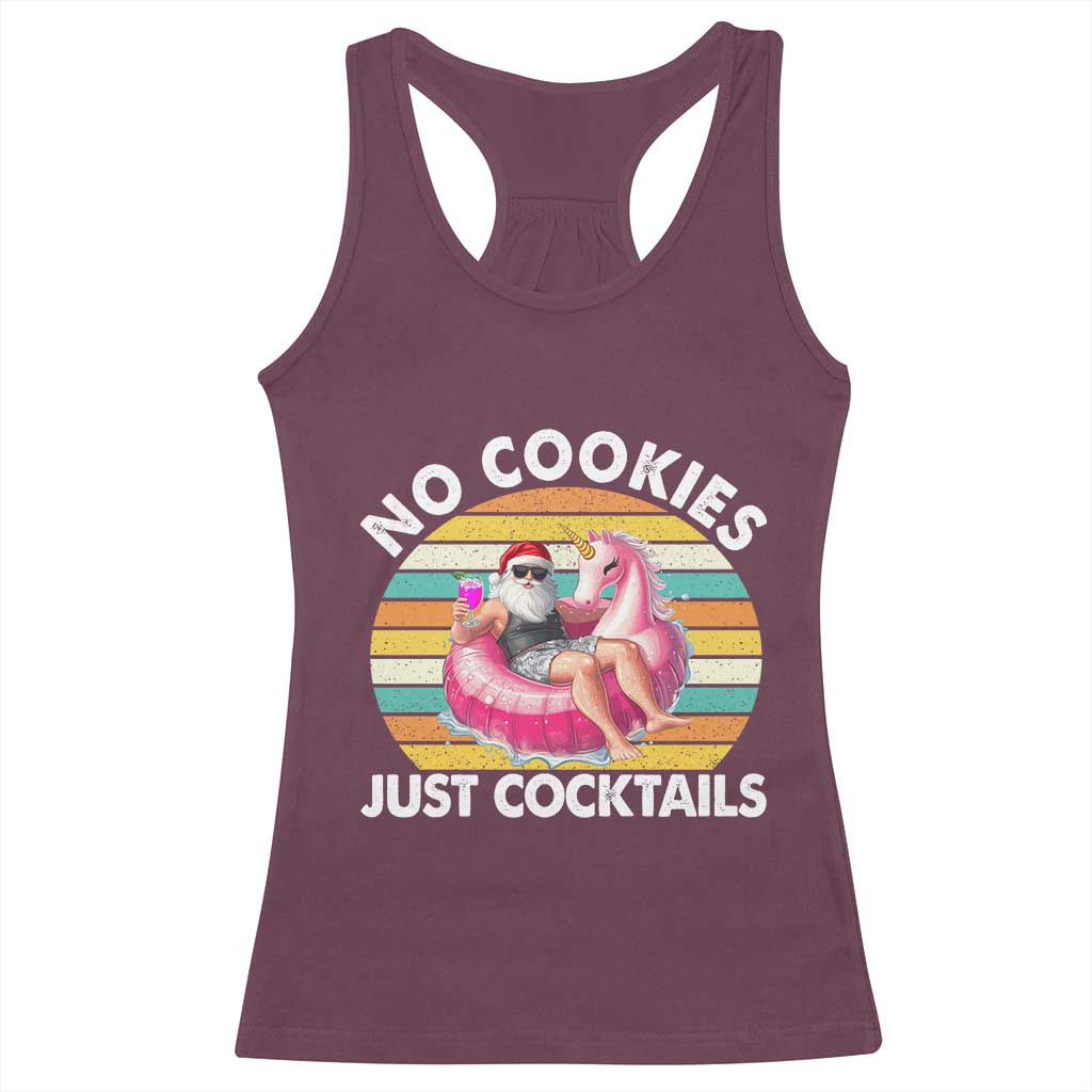Santa Christmas In July Racerback Tank Top No Cookies Just Cocktails Flamingo Summer Beach Hawaii - Wonder Print Shop