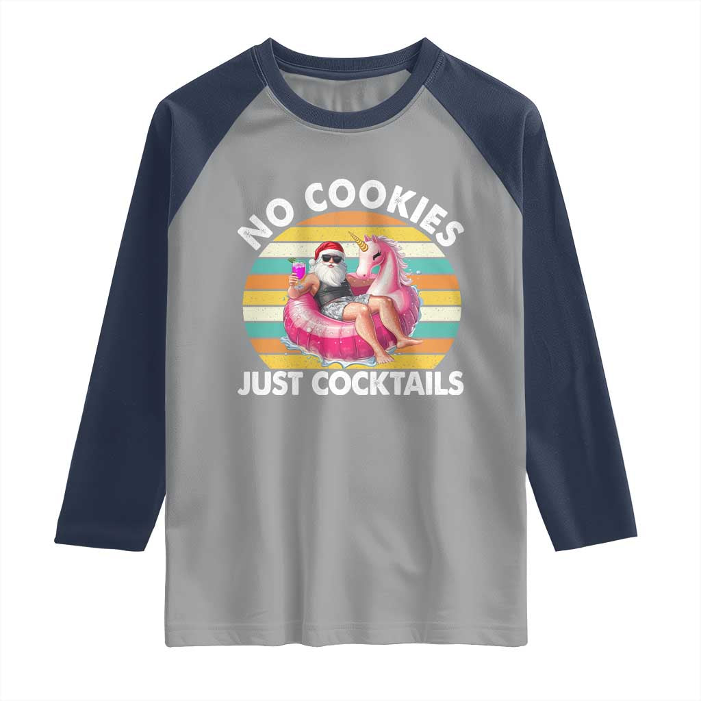 Santa Christmas In July Raglan Shirt No Cookies Just Cocktails Flamingo Summer Beach Hawaii - Wonder Print Shop