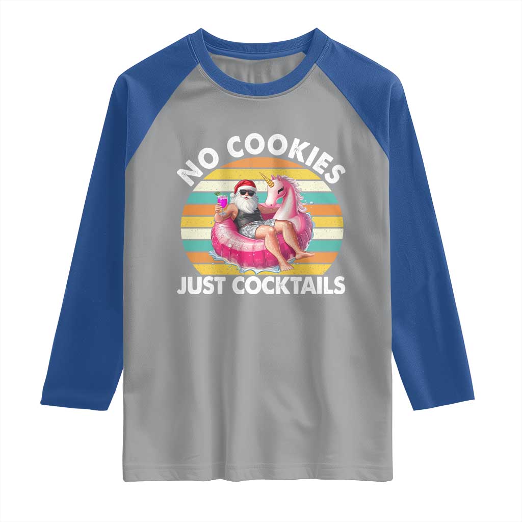 Santa Christmas In July Raglan Shirt No Cookies Just Cocktails Flamingo Summer Beach Hawaii - Wonder Print Shop