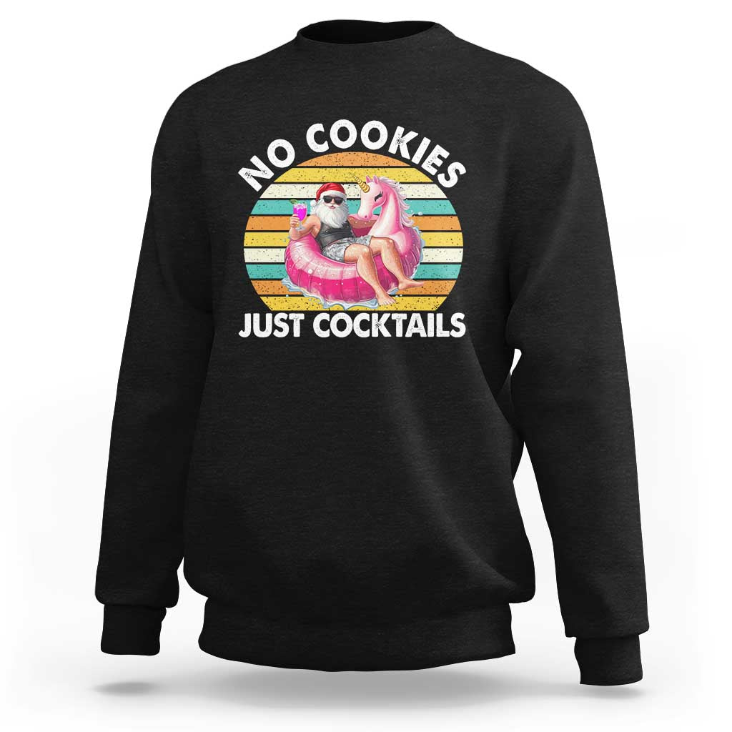 Santa Christmas In July Sweatshirt No Cookies Just Cocktails Flamingo Summer Beach Hawaii - Wonder Print Shop
