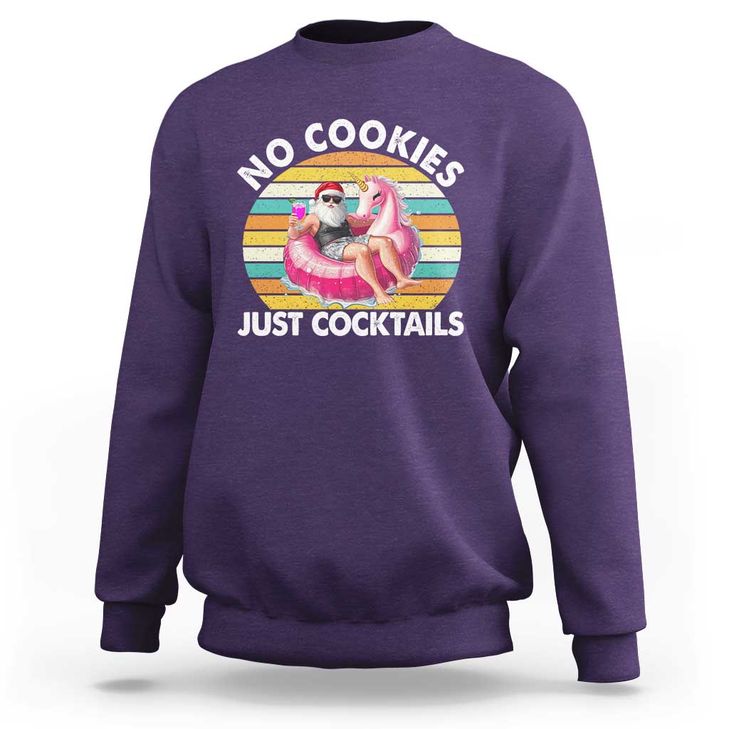 Santa Christmas In July Sweatshirt No Cookies Just Cocktails Flamingo Summer Beach Hawaii - Wonder Print Shop