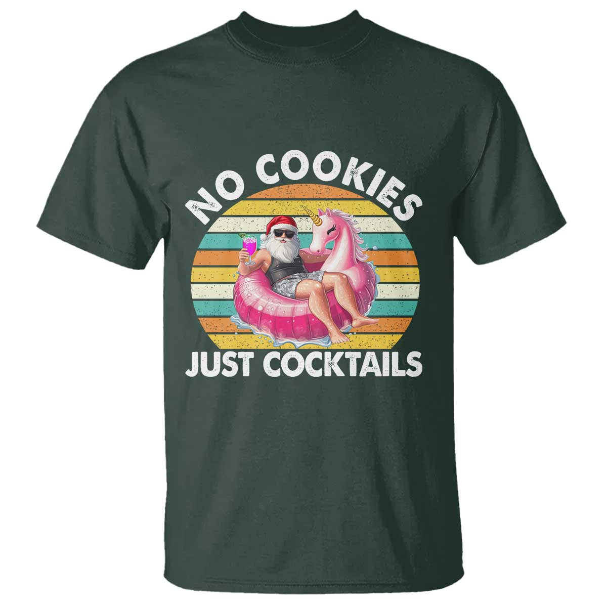 Santa Christmas In July T Shirt No Cookies Just Cocktails Flamingo Summer Beach Hawaii - Wonder Print Shop