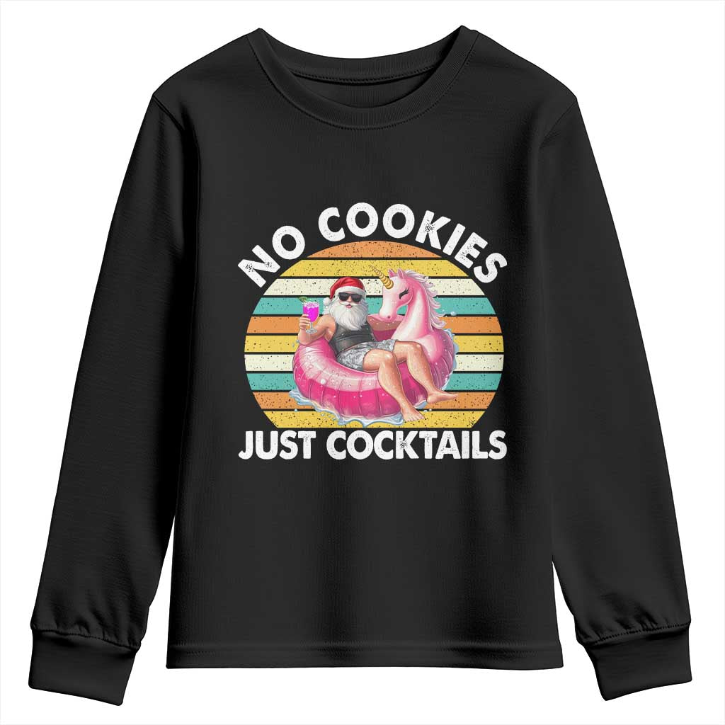 Santa Christmas In July Youth Sweatshirt No Cookies Just Cocktails Flamingo Summer Beach Hawaii - Wonder Print Shop