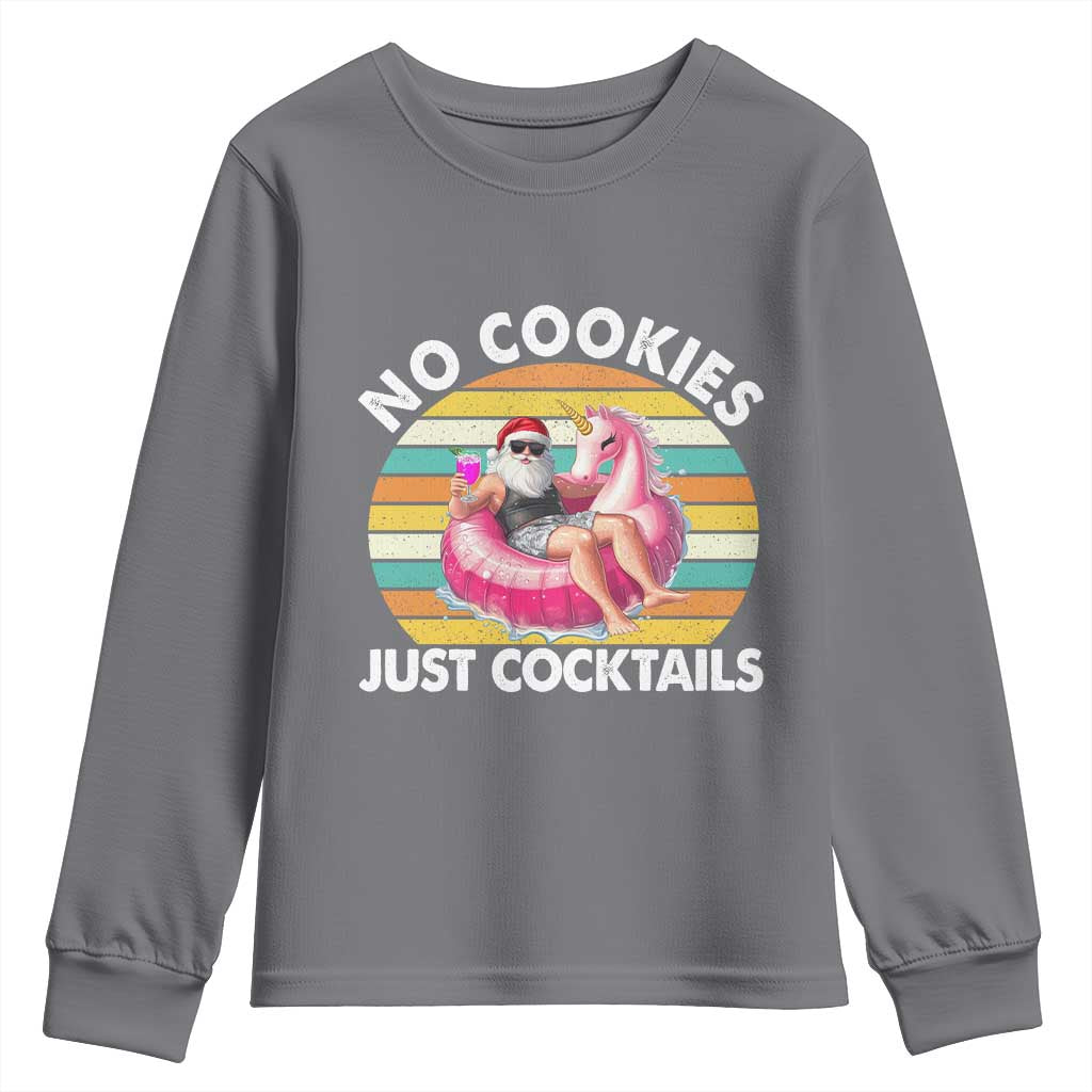 Santa Christmas In July Youth Sweatshirt No Cookies Just Cocktails Flamingo Summer Beach Hawaii - Wonder Print Shop