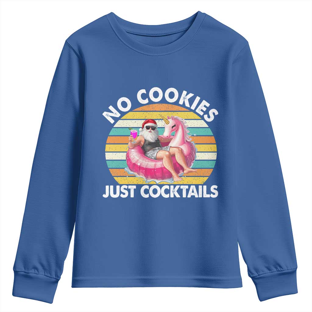 Santa Christmas In July Youth Sweatshirt No Cookies Just Cocktails Flamingo Summer Beach Hawaii - Wonder Print Shop