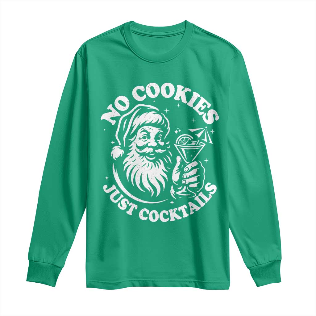 Funny Santa Christmas In July Long Sleeve Shirt No Cookies Just Cocktails Summer Xmas - Wonder Print Shop