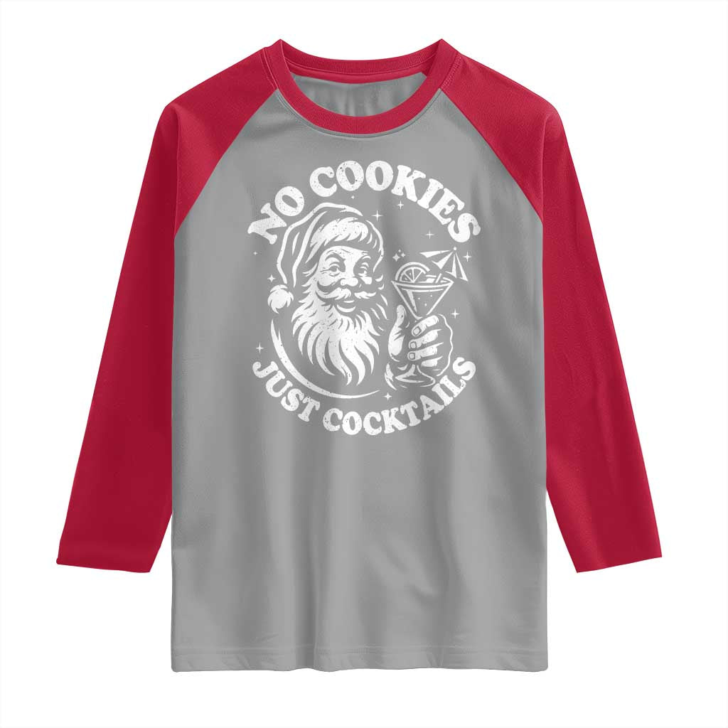 Funny Santa Christmas In July Raglan Shirt No Cookies Just Cocktails Summer Xmas - Wonder Print Shop