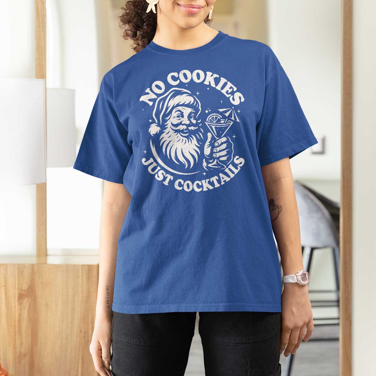 Funny Santa Christmas In July T Shirt For Women No Cookies Just Cocktails Summer Xmas - Wonder Print Shop