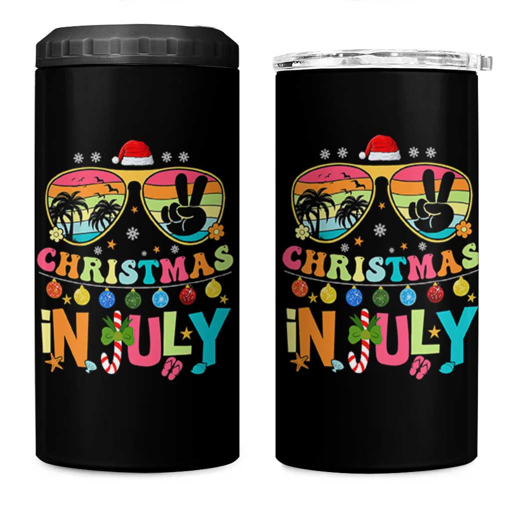 Sunglasses Beach Christmas in July 4 in 1 Can Cooler Tumbler Santa Summer Xmas - Wonder Print Shop