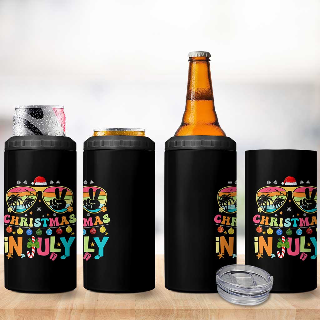 Sunglasses Beach Christmas in July 4 in 1 Can Cooler Tumbler Santa Summer Xmas - Wonder Print Shop