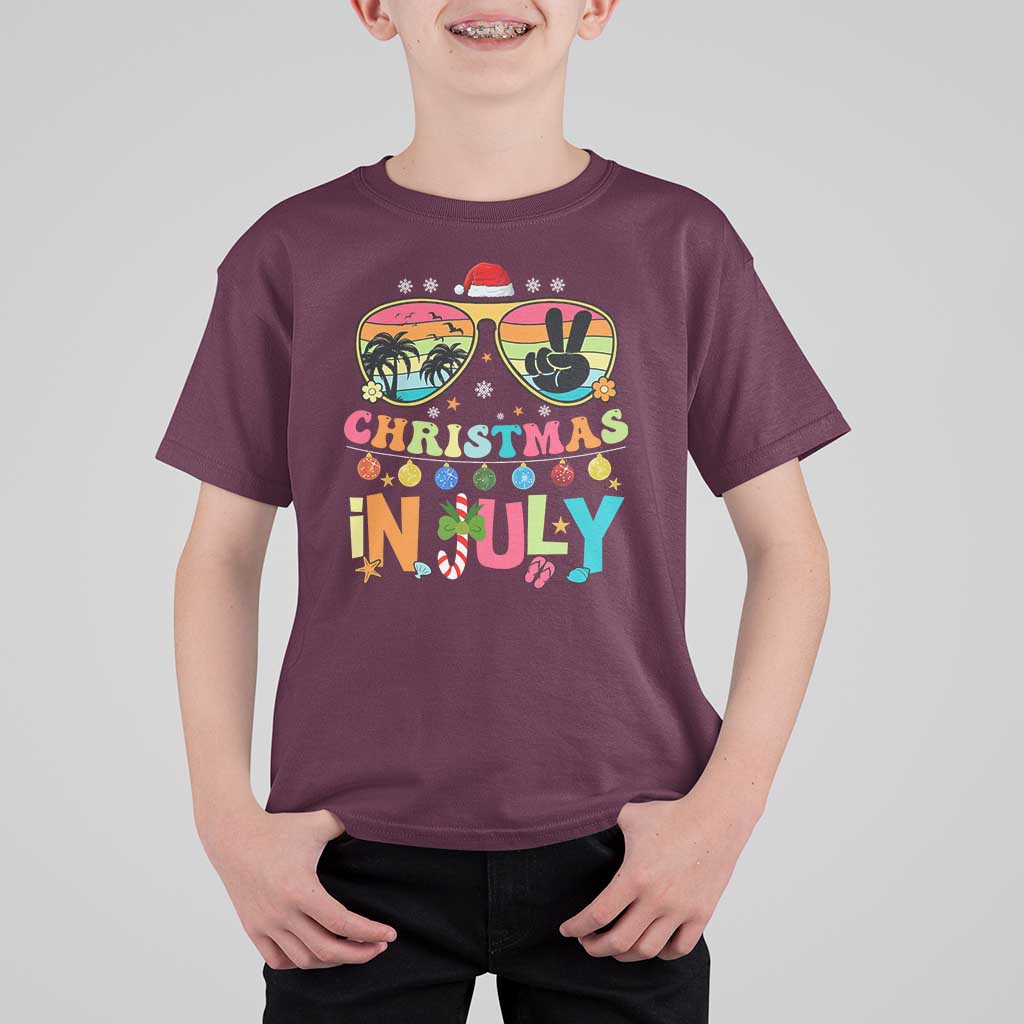 Sunglasses Beach Christmas in July T Shirt For Kid Santa Summer Xmas - Wonder Print Shop