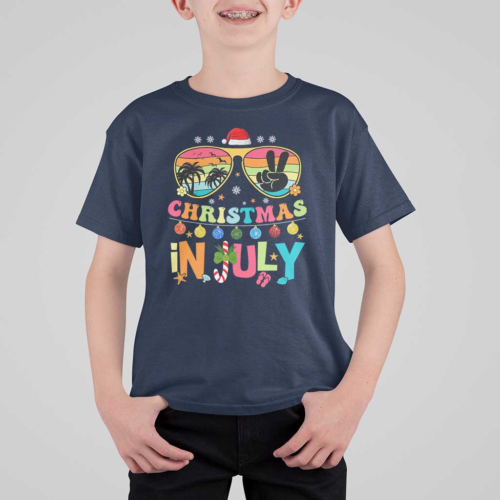 Sunglasses Beach Christmas in July T Shirt For Kid Santa Summer Xmas - Wonder Print Shop