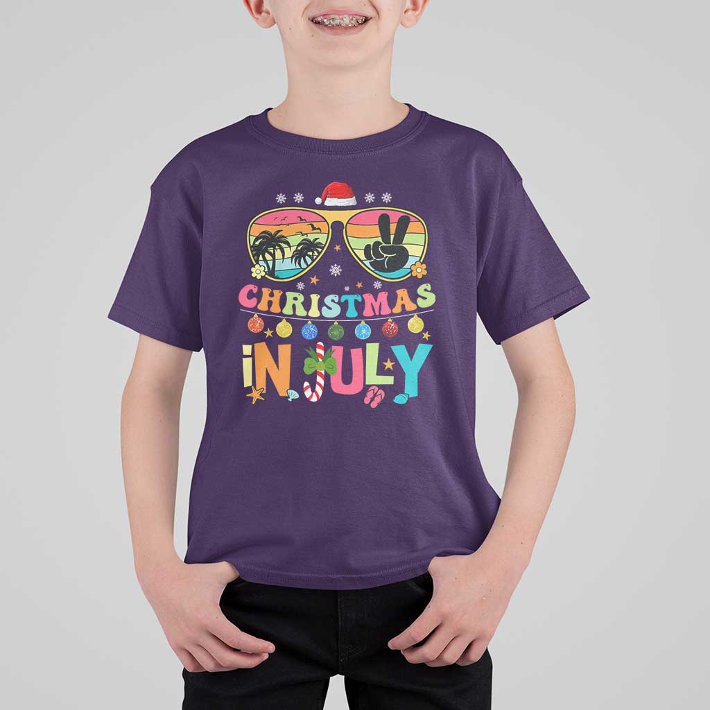 Sunglasses Beach Christmas in July T Shirt For Kid Santa Summer Xmas - Wonder Print Shop