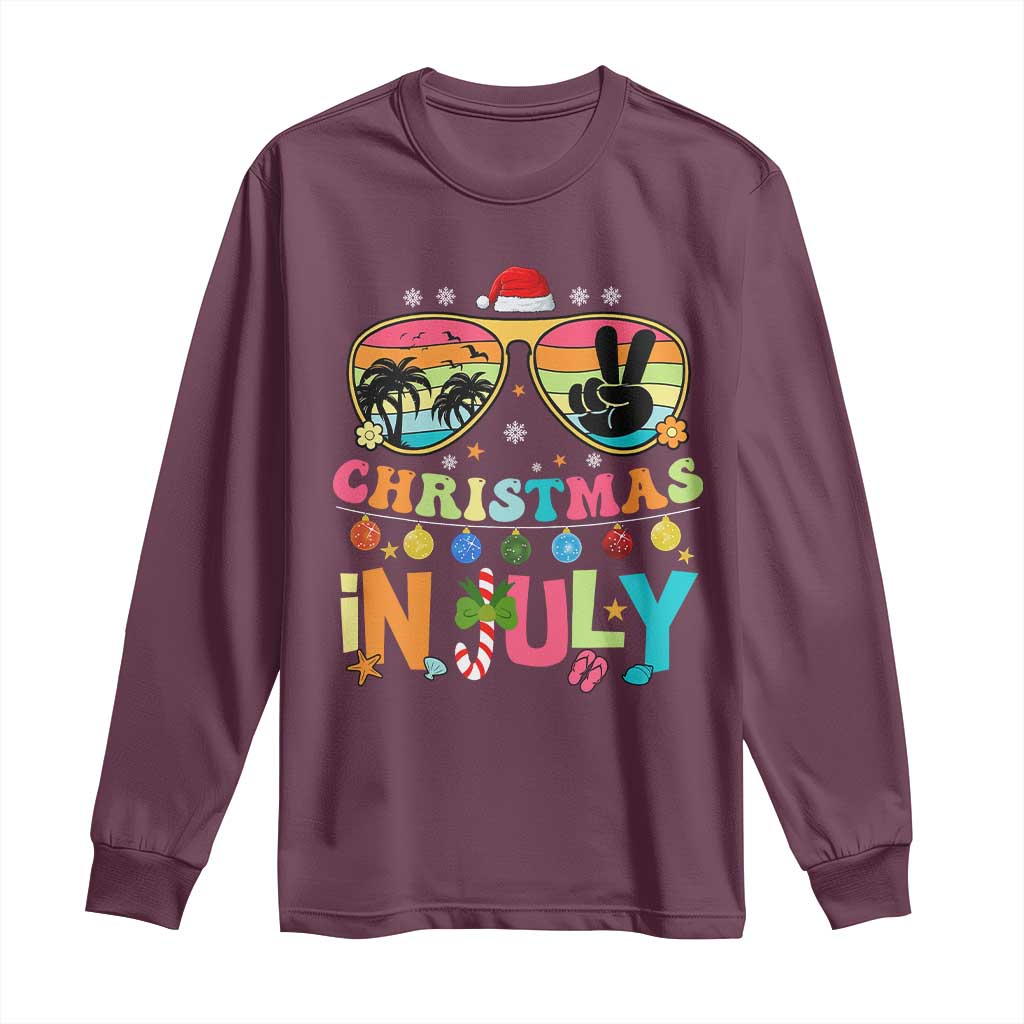 Sunglasses Beach Christmas in July Long Sleeve Shirt Santa Summer Xmas - Wonder Print Shop