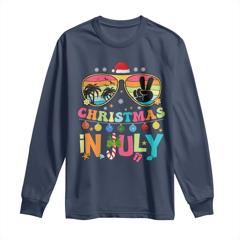 Sunglasses Beach Christmas in July Long Sleeve Shirt Santa Summer Xmas - Wonder Print Shop