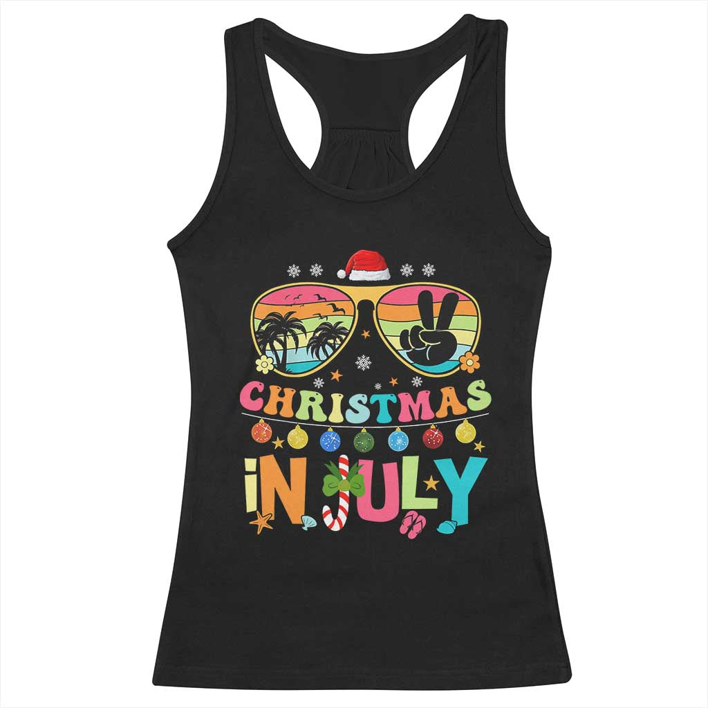 Sunglasses Beach Christmas in July Racerback Tank Top Santa Summer Xmas - Wonder Print Shop