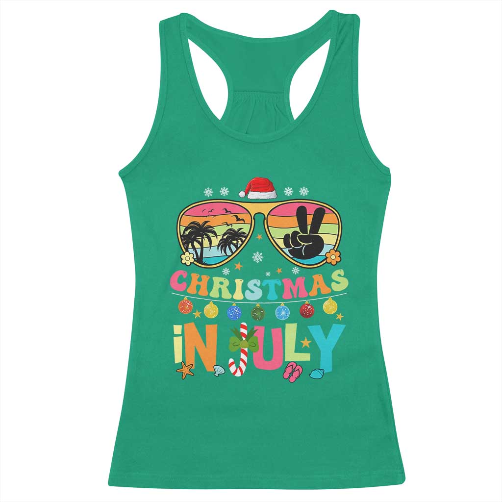 Sunglasses Beach Christmas in July Racerback Tank Top Santa Summer Xmas - Wonder Print Shop