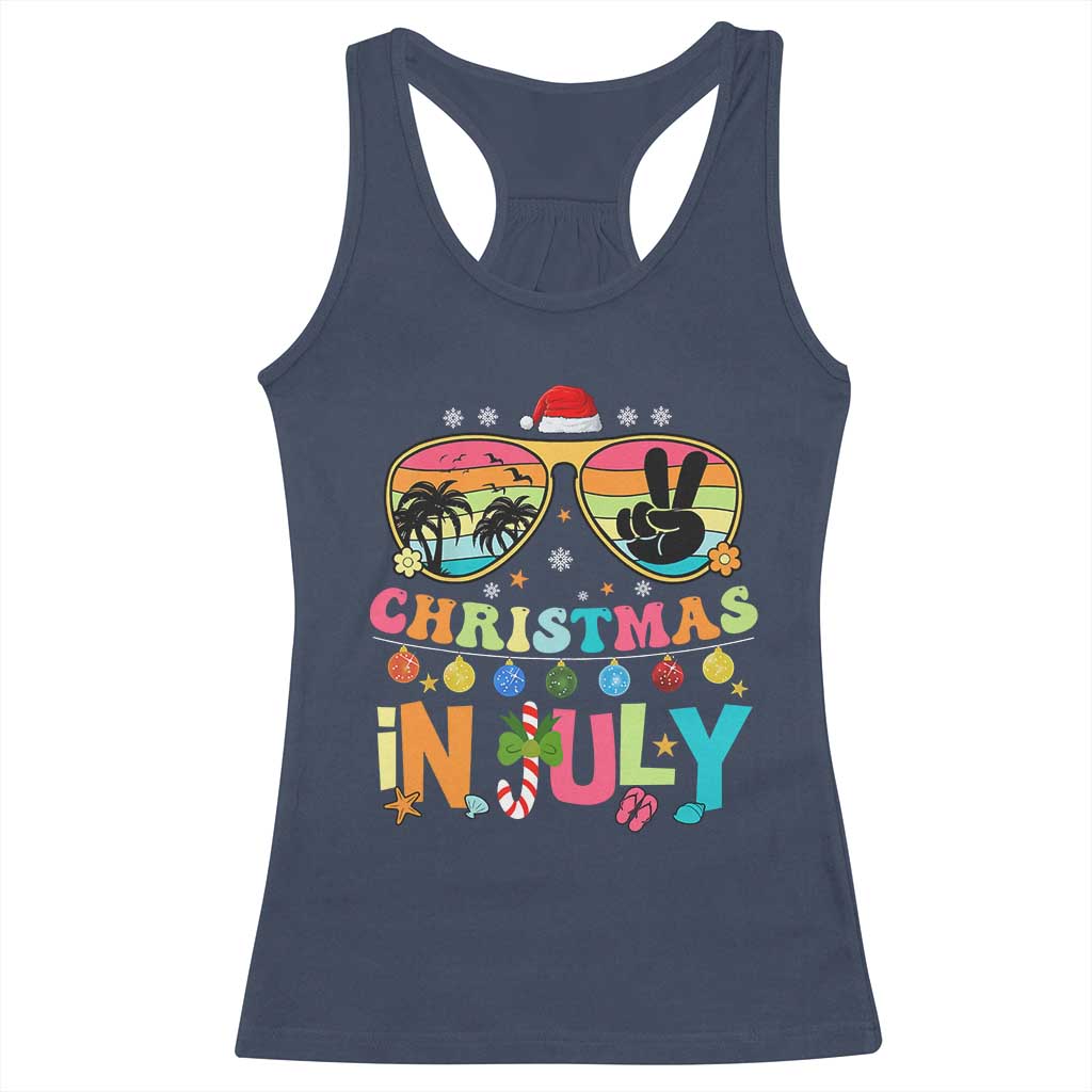 Sunglasses Beach Christmas in July Racerback Tank Top Santa Summer Xmas - Wonder Print Shop