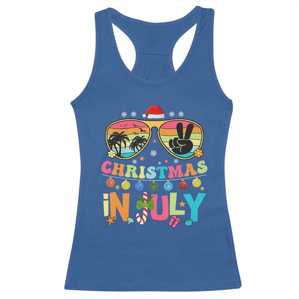 Sunglasses Beach Christmas in July Racerback Tank Top Santa Summer Xmas - Wonder Print Shop