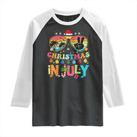 Sunglasses Beach Christmas in July Raglan Shirt Santa Summer Xmas - Wonder Print Shop
