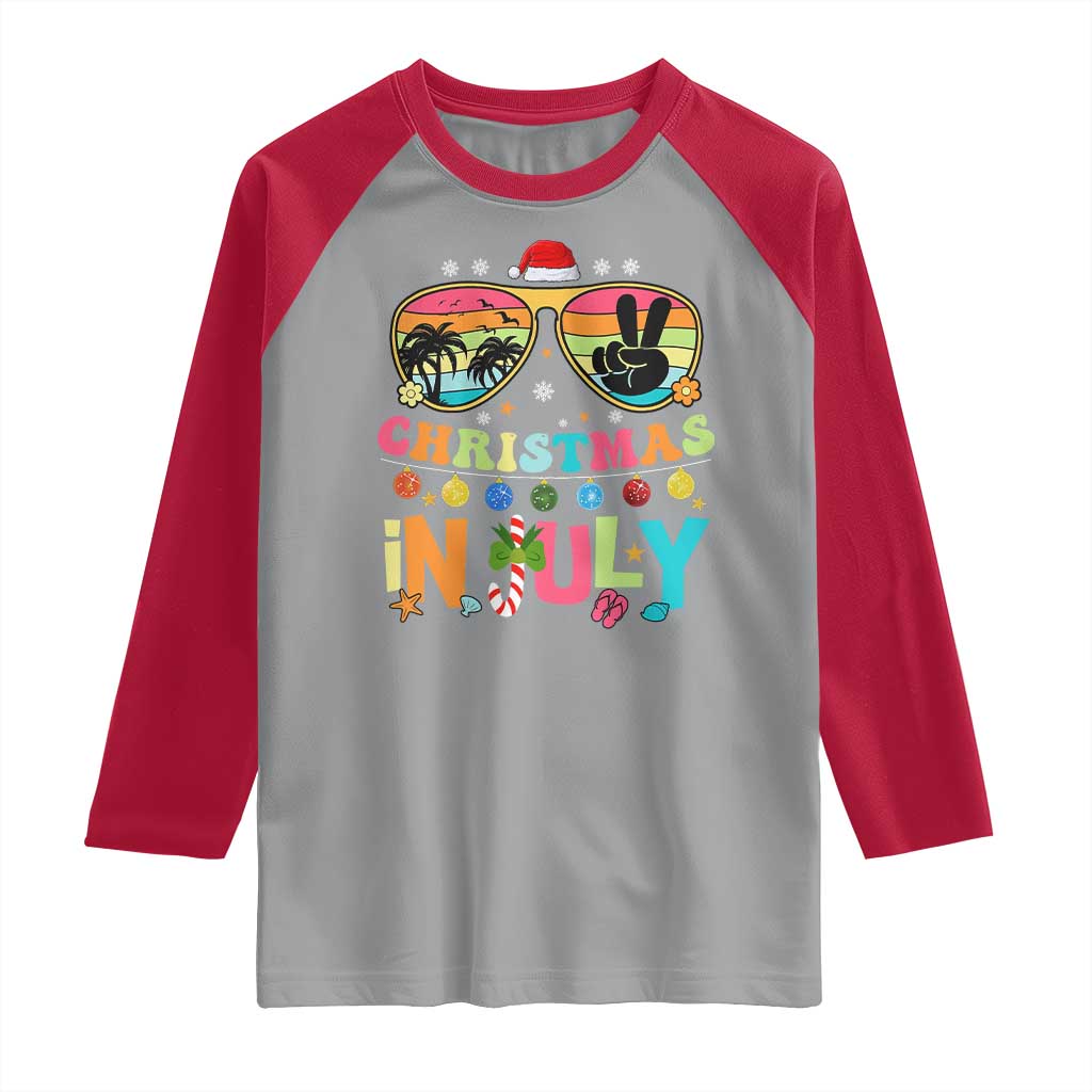 Sunglasses Beach Christmas in July Raglan Shirt Santa Summer Xmas - Wonder Print Shop